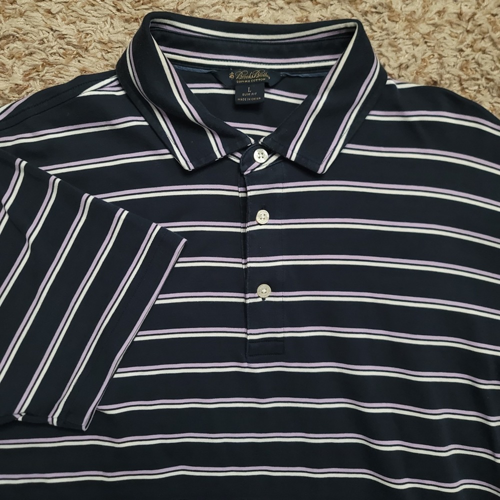 Brooks Brothers Supima Cotton Striped Polo Men Sz L Short Sleeve Shirt